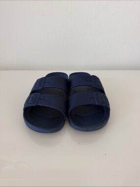 Kids Navy Double-Strap Slide Sandals with Adjustable Buckles